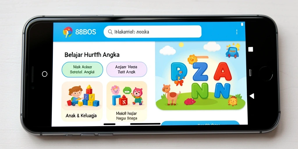 Tampilan antarmuka aplikasi 88BOS untuk belajar huruf dan angka.