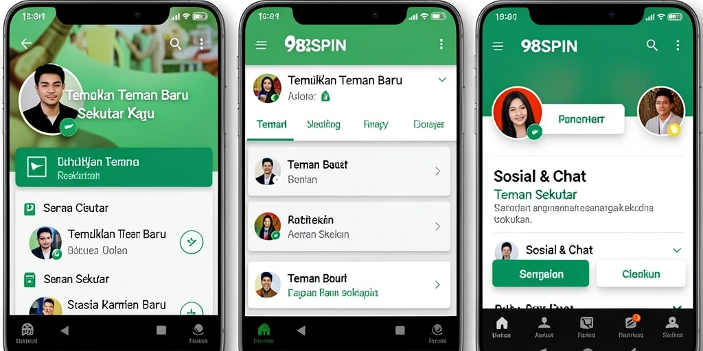 Tampilan antarmuka 98SPIN untuk menjelajahi teman sekitar.